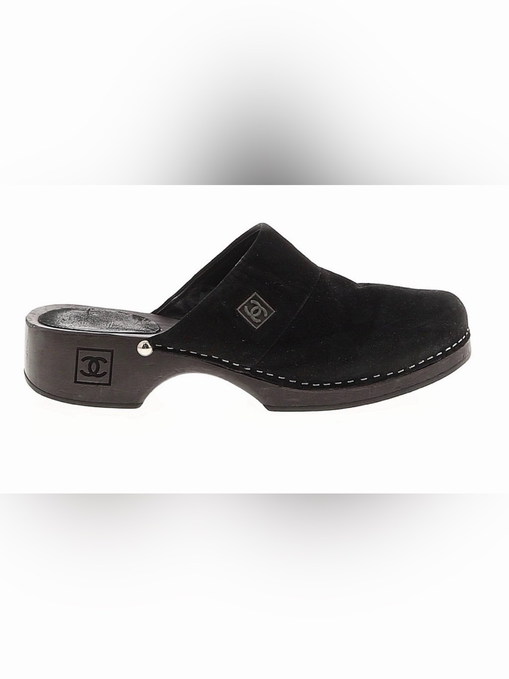 CHANEL Black Suede Slip-On Mules Clogs Open Back 39